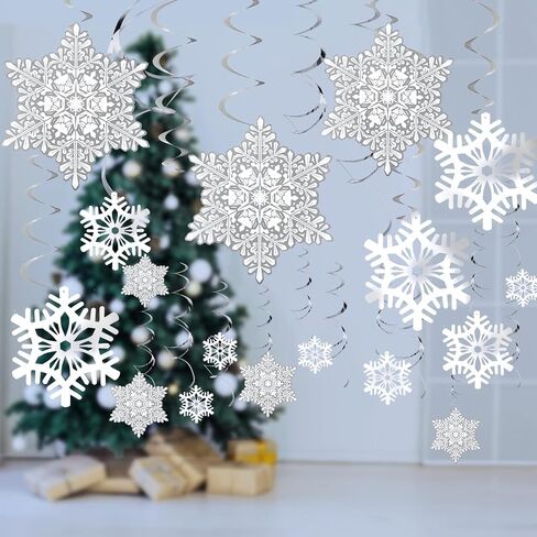 Ouddy Life 38 pcs Winter Snowflakes Hanging Swirls Decorations for Christmas Winter Wonderland Frozen Birthday New Year Party Supplies (Blue Sliver) in Saudi Arabia