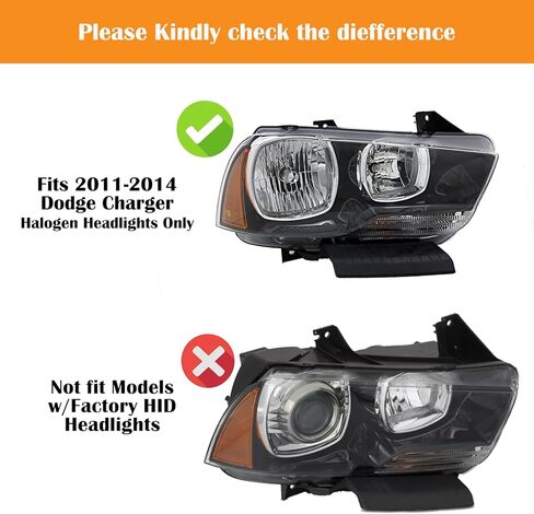 مجموعة المصابيح الأمامية متوافقة مع 2011 2012 2013 2014 دودج تشارجر هالوجين للسائق والركاب، غطاء كروم من الجانب الكهرماني in Kuwait