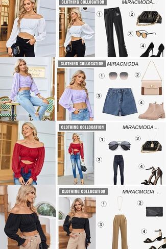 Womens Elegant Off The Shoulder Puff Sleeve Blouse Summer Chiffon Slim Fit Party Crop Top in Saudi Arabia