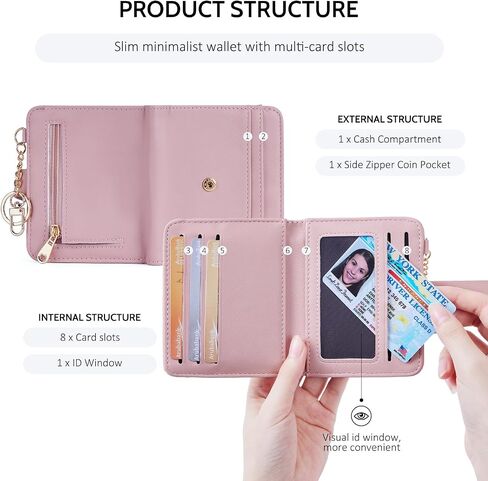 Slim Wallet for Women RFID Blocking Bifold Genuine Leather Credit Card Holder with Zipper Coin Pocket and ID Window (Light Pink) in Saudi Arabia