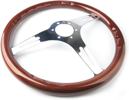 عجلة قيادة MR HELLO مقاس 15 بوصة كلاسيكية مصنوعة من الخشب الأسود و3 قضبان مثبتة 380 مم و6 براغي مع زر قرن (فتحة طويلة) in Kuwait