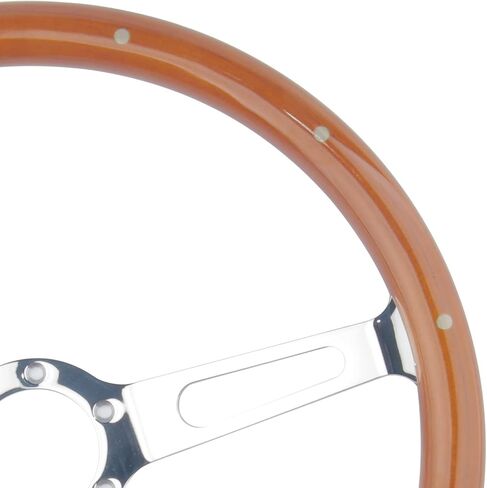 عجلة قيادة MR HELLO مقاس 15 بوصة كلاسيكية مصنوعة من الخشب الأسود و3 قضبان مثبتة 380 مم و6 براغي مع زر قرن (فتحة طويلة) in Kuwait