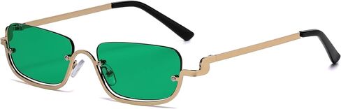 Retro Rectangle Sunglasses for Women Men Trendy Semi-Rimless Y2k Tinted Sun Glasses Narrow Square Shades in Kuwait