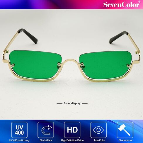 Retro Rectangle Sunglasses for Women Men Trendy Semi-Rimless Y2k Tinted Sun Glasses Narrow Square Shades in Kuwait