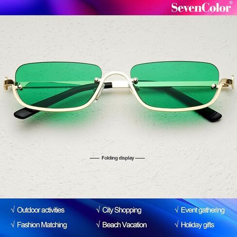 Retro Rectangle Sunglasses for Women Men Trendy Semi-Rimless Y2k Tinted Sun Glasses Narrow Square Shades in Kuwait