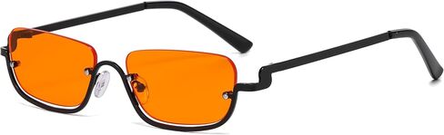 Retro Rectangle Sunglasses for Women Men Trendy Semi-Rimless Y2k Tinted Sun Glasses Narrow Square Shades in Kuwait