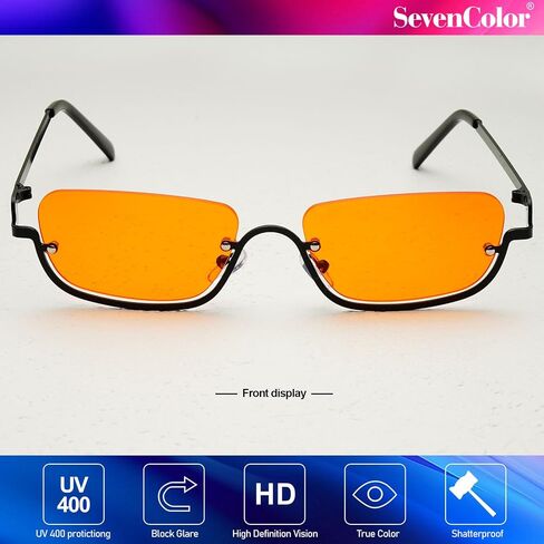 Retro Rectangle Sunglasses for Women Men Trendy Semi-Rimless Y2k Tinted Sun Glasses Narrow Square Shades in Kuwait