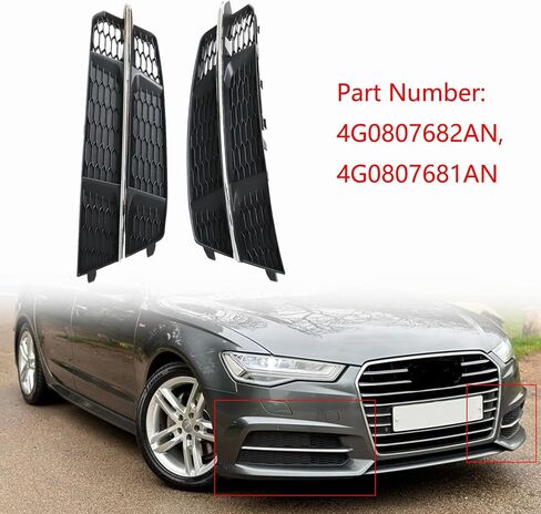 GXARTS Front Bumper Fog Light Grille Cover Black Left&Right Driver&Passenger Side 4G0807682AN Compatible with Audi A6 C7 S-Line 16-2018 4G0807681AN Honeycomb Matte Mesh with Chrome Trim Bezel in Saudi Arabia