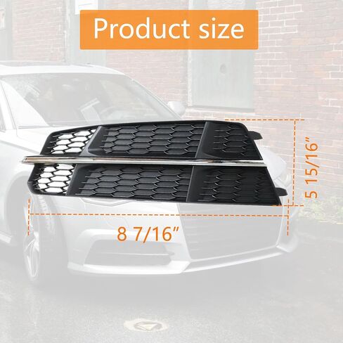 GXARTS Front Bumper Fog Light Grille Cover Black Left&Right Driver&Passenger Side 4G0807682AN Compatible with Audi A6 C7 S-Line 16-2018 4G0807681AN Honeycomb Matte Mesh with Chrome Trim Bezel in Saudi Arabia