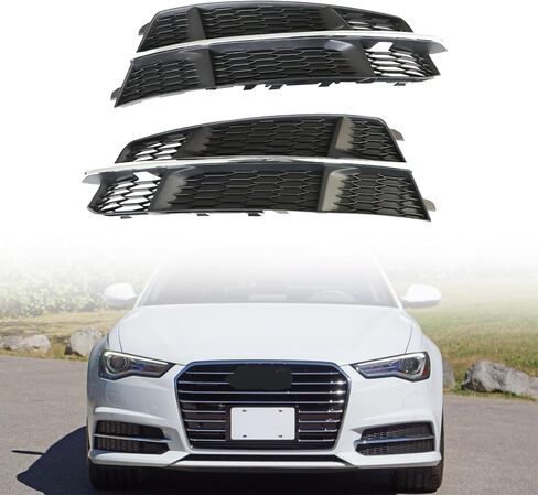 GXARTS Front Bumper Fog Light Grille Cover Black Left&Right Driver&Passenger Side 4G0807682AN Compatible with Audi A6 C7 S-Line 16-2018 4G0807681AN Honeycomb Matte Mesh with Chrome Trim Bezel in Saudi Arabia