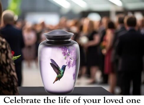 تشمل جرة Hummingbird Heart remsake من الرماد البشري - جرة رمزية مطلية باليد مع الطائر الطنان - موقفًا وحقيبة متميزة وحقيبة مخملية - هدية ميني التذكارية للنساء والرجال in Kuwait