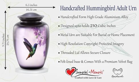 تشمل جرة Hummingbird Heart remsake من الرماد البشري - جرة رمزية مطلية باليد مع الطائر الطنان - موقفًا وحقيبة متميزة وحقيبة مخملية - هدية ميني التذكارية للنساء والرجال in Kuwait