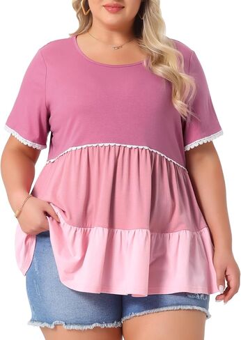 Agnes Orinda Women's Plus Size Babydoll Ruffle Tops Tiered Chic Short Sleeve Casual Loose Flowy Swing Blouses in Saudi Arabia