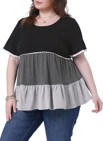Agnes Orinda Women's Plus Size Babydoll Ruffle Tops Tiered Chic Short Sleeve Casual Loose Flowy Swing Blouses in Saudi Arabia
