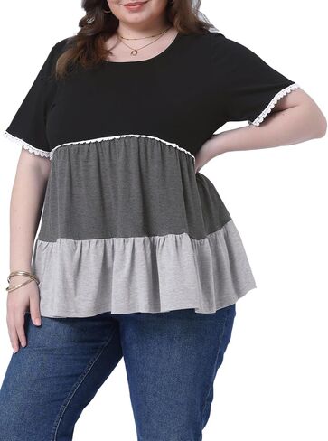 Agnes Orinda Women's Plus Size Babydoll Ruffle Tops Tiered Chic Short Sleeve Casual Loose Flowy Swing Blouses in Saudi Arabia