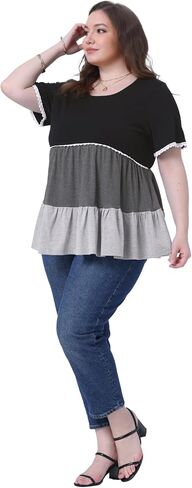 Agnes Orinda Women's Plus Size Babydoll Ruffle Tops Tiered Chic Short Sleeve Casual Loose Flowy Swing Blouses in Saudi Arabia