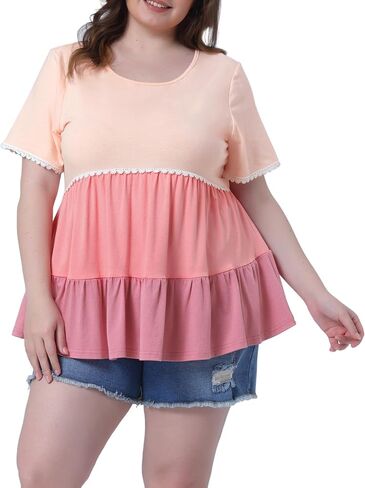 Agnes Orinda Women's Plus Size Babydoll Ruffle Tops Tiered Chic Short Sleeve Casual Loose Flowy Swing Blouses in Saudi Arabia