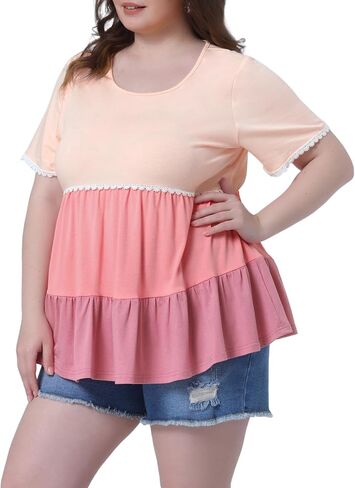 Agnes Orinda Women's Plus Size Babydoll Ruffle Tops Tiered Chic Short Sleeve Casual Loose Flowy Swing Blouses in Saudi Arabia