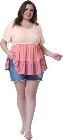 Agnes Orinda Women's Plus Size Babydoll Ruffle Tops Tiered Chic Short Sleeve Casual Loose Flowy Swing Blouses in Saudi Arabia