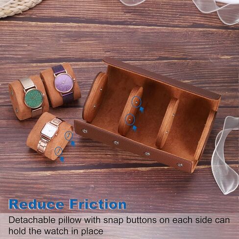 HARFINGTON Watch Roll Travel Case 3 Slot Portable Leather Watch Case for Men and Women, Watches Storage Organizer with Removable Pillow for Traveling, Display, Cross-grain Textured Green in Saudi Arabia