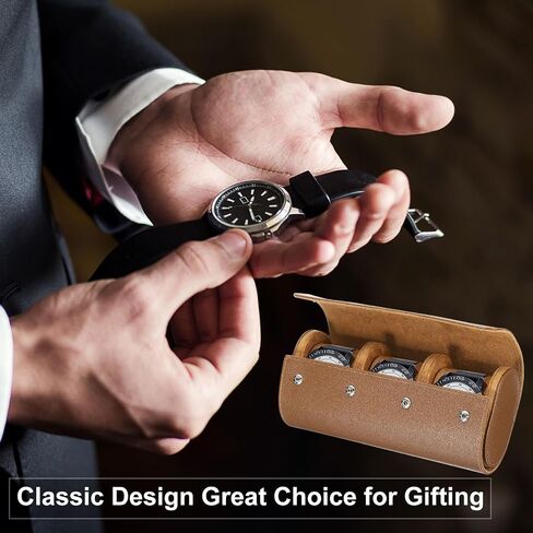 HARFINGTON Watch Roll Travel Case 3 Slot Portable Leather Watch Case for Men and Women, Watches Storage Organizer with Removable Pillow for Traveling, Display, Cross-grain Textured Green in Saudi Arabia