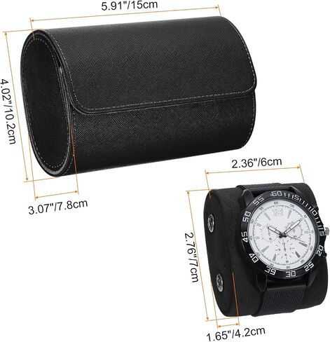 HARFINGTON Watch Roll Travel Case 3 Slot Portable Leather Watch Case for Men and Women, Watches Storage Organizer with Removable Pillow for Traveling, Display, Cross-grain Textured Green in Saudi Arabia