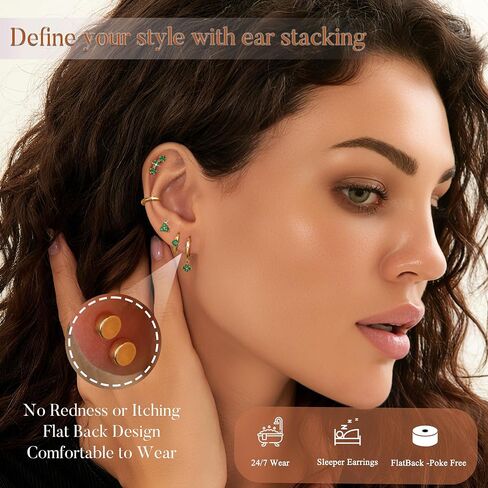 Florideco 23Pcs Hypoallergenic Flat Back Earrings for Sensitive Ears 20G Surgical Stainless Steel Earrings Women Trendy Earring Stacks Small Stud Hoop Cartilage Earring Sets for Multiple Piercing in Saudi Arabia