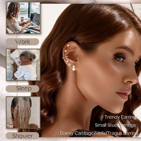 Florideco 23Pcs Hypoallergenic Flat Back Earrings for Sensitive Ears 20G Surgical Stainless Steel Earrings Women Trendy Earring Stacks Small Stud Hoop Cartilage Earring Sets for Multiple Piercing in Saudi Arabia
