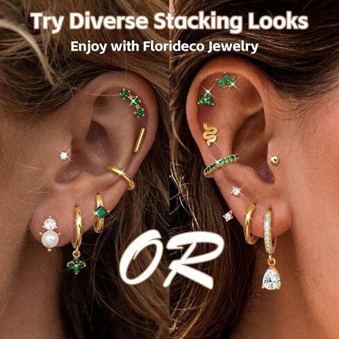 Florideco 23Pcs Hypoallergenic Flat Back Earrings for Sensitive Ears 20G Surgical Stainless Steel Earrings Women Trendy Earring Stacks Small Stud Hoop Cartilage Earring Sets for Multiple Piercing in Saudi Arabia