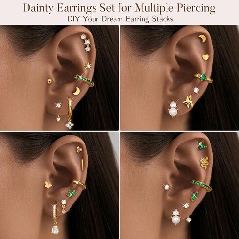 Florideco 23Pcs Hypoallergenic Flat Back Earrings for Sensitive Ears 20G Surgical Stainless Steel Earrings Women Trendy Earring Stacks Small Stud Hoop Cartilage Earring Sets for Multiple Piercing in Saudi Arabia