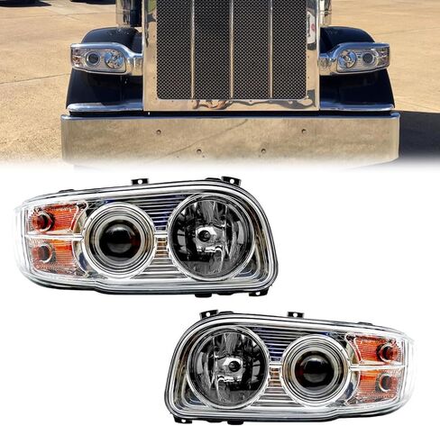 Headlight Assembly Fit for 2008-2018 Peterbilt 388-389, Halogen Headlights Headlamps W/Bulbs Chrome House (Pair of Headlight Assembly) in Saudi Arabia