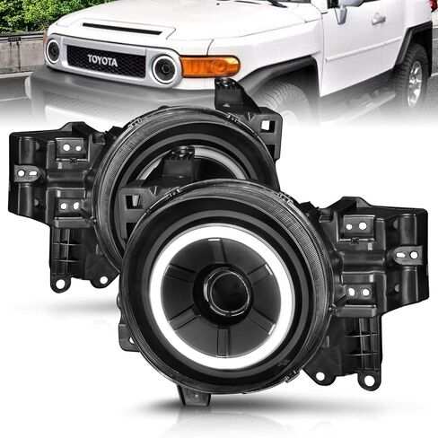 AmeriLite Black Projector Replacement Headlights LED Halo Set For Toyota FJ Cruiser - Passenger and Driver Side in Saudi Arabia