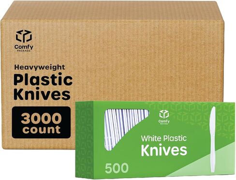 Comfy Package [500 Count Heavy Duty White Plastic Knives, Extra Heavyweight Disposable Knives Perfect for Restaurants, Parties, and Dinner in Kuwait