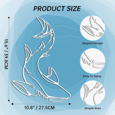Xedatric Shark Metal Wall Decor – Striking Nautical Wall Sculpture for Bathroom, Room & Home – Durable Marine Animal Art, Rust-Resistant Coastal Decor & Unique Gift Idea in Kuwait