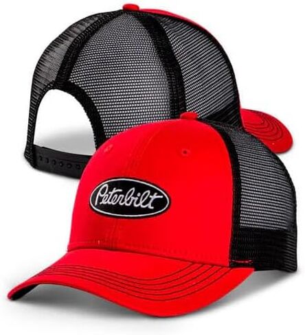 قبعة سائق شاحنة شبكية تحمل شعار PETERBILT، باللون الأحمر مع الأسود، قبعة بيسبول Snapback، تصميم شبكي خلفي كلاسيكي قابل للتعديل in Saudi Arabia