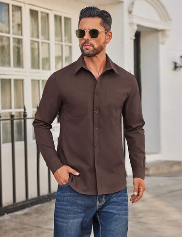 COOFANDY Mens Casual Button Down Work Shirts Untucked Long Sleeve Woven Shirt with Pockets in Saudi Arabia
