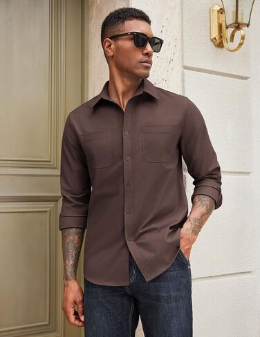 COOFANDY Mens Casual Button Down Work Shirts Untucked Long Sleeve Woven Shirt with Pockets in Saudi Arabia