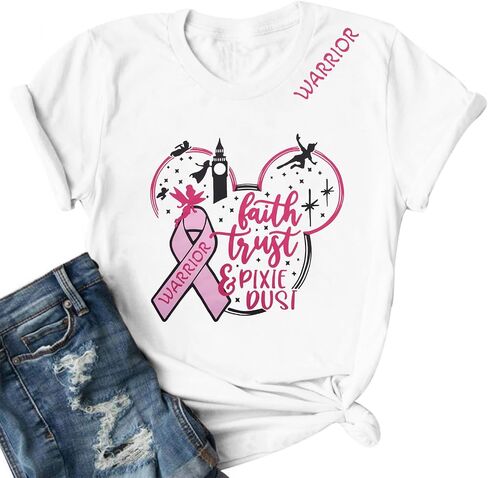 Breast Cancer Shirt for Women Breast Cancer Awareness Shirts Pink Ribbon Letter Tee Cancer Fighter Tops in Saudi Arabia
