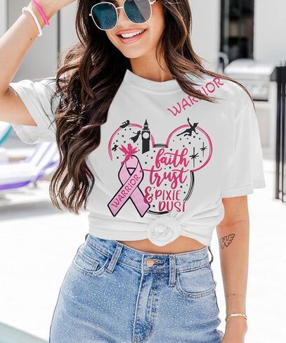 Breast Cancer Shirt for Women Breast Cancer Awareness Shirts Pink Ribbon Letter Tee Cancer Fighter Tops in Saudi Arabia