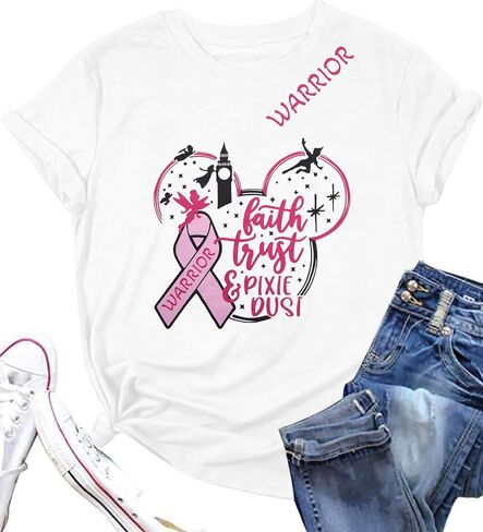 Breast Cancer Shirt for Women Breast Cancer Awareness Shirts Pink Ribbon Letter Tee Cancer Fighter Tops in Saudi Arabia