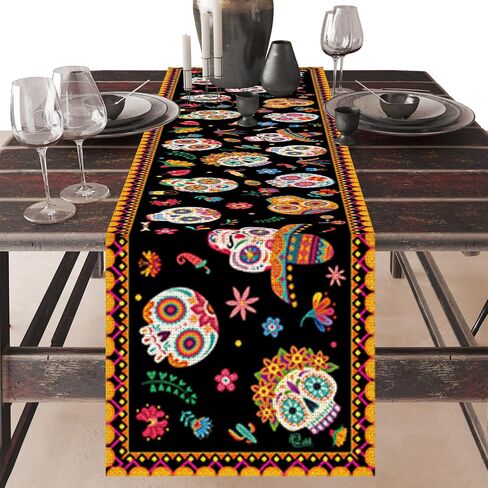 Day of The Dead Table Runner, Dia De Los Muertos Decorations, Sugar Skull Table Cloths for Altar Kitcken Dining Room Home Decor, Mexican Festival Party Supplies (70.8“ x 13.8") in Saudi Arabia