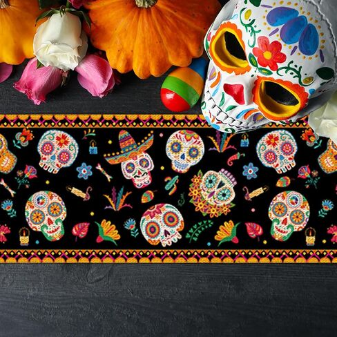Day of The Dead Table Runner, Dia De Los Muertos Decorations, Sugar Skull Table Cloths for Altar Kitcken Dining Room Home Decor, Mexican Festival Party Supplies (70.8“ x 13.8") in Saudi Arabia