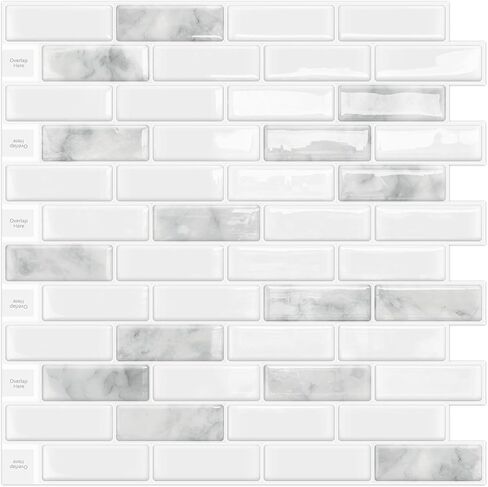 DEWOO Kitchen Backsplash Self Adhesive Wall 3D Marble Tiles Peel and Stick Bathroom, Grey (10-Sheet, 12"×12") in Saudi Arabia