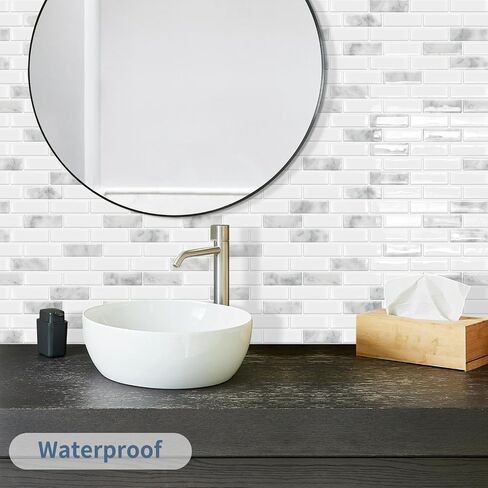 DEWOO Kitchen Backsplash Self Adhesive Wall 3D Marble Tiles Peel and Stick Bathroom, Grey (10-Sheet, 12"×12") in Saudi Arabia