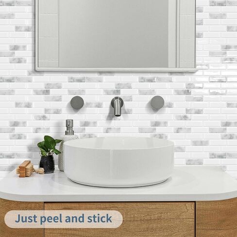 DEWOO Kitchen Backsplash Self Adhesive Wall 3D Marble Tiles Peel and Stick Bathroom, Grey (10-Sheet, 12"×12") in Saudi Arabia