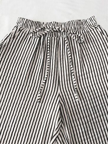 chouyatou Women's Casual Striped Wide Leg Pants Drawstring Elastic Waist Dress Palazzo Pants with Pockets in Saudi Arabia