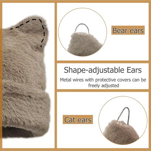 Womens Winter Beanie Hat Cute Cat/Bear Ear Hat for Women, Warm Plush Hat, Ears - with Internal Support in Kuwait