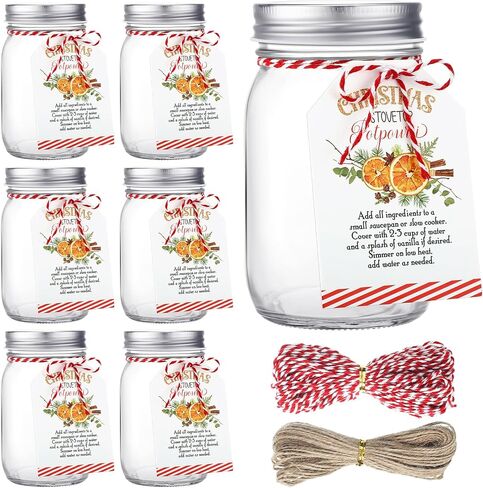 6 Set 14 Pcs Christmas Cinnamon Simmer Pot 16.6 oz Potpourri Gift Favor Jar Stovetop Potpourri Simmer Instruction Tags Winter Potpourri Crafting Kit for Xmas Home Party Decor (Not Contain Potpourri) in Saudi Arabia