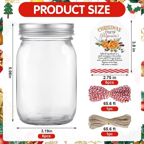 6 Set 14 Pcs Christmas Cinnamon Simmer Pot 16.6 oz Potpourri Gift Favor Jar Stovetop Potpourri Simmer Instruction Tags Winter Potpourri Crafting Kit for Xmas Home Party Decor (Not Contain Potpourri) in Saudi Arabia