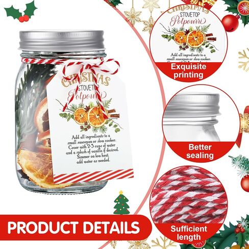 6 Set 14 Pcs Christmas Cinnamon Simmer Pot 16.6 oz Potpourri Gift Favor Jar Stovetop Potpourri Simmer Instruction Tags Winter Potpourri Crafting Kit for Xmas Home Party Decor (Not Contain Potpourri) in Saudi Arabia